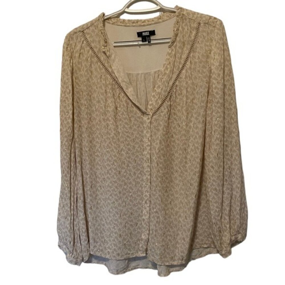 Paige Womens Beige Long-Sleeve Blouse With Subtle Gold Accents Size L - Picture 6 of 6